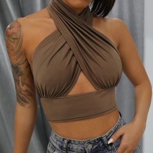 Solid cross crop halter top